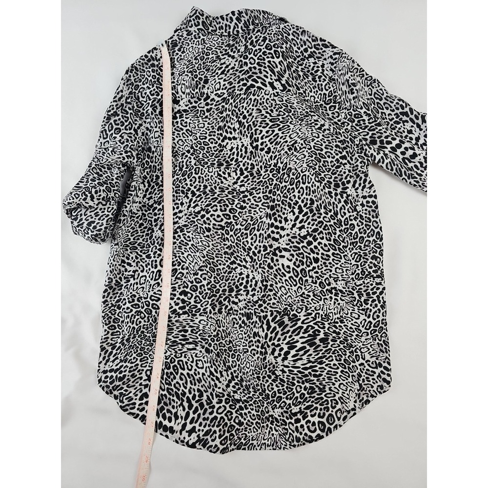 Jones New York Animal Print Shirt Silky Black White Leopard Roll Sleeve Sz M - Picture 6 of 7